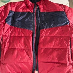 Lands' End Men's Bold Red and Navy Puffer Jacket